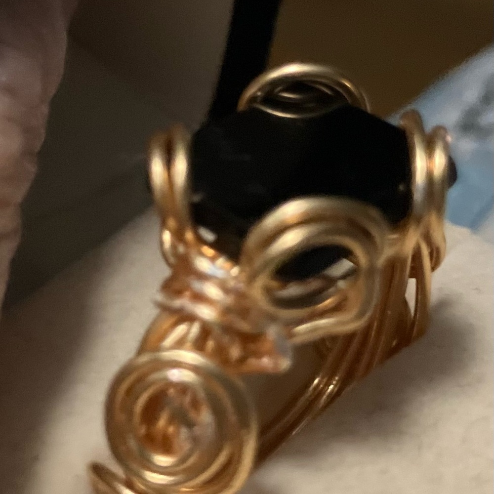 Elegant Gold and Black Wire Wrapped Ring